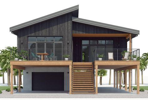 Coastal house plan, beach home plan Home Designs Exterior, Coastal House Plans, House On Stilts, Beach House Plans, Garage House Plans, 카페 인테리어 디자인, Container House Design, Garage House, Modern House Plans