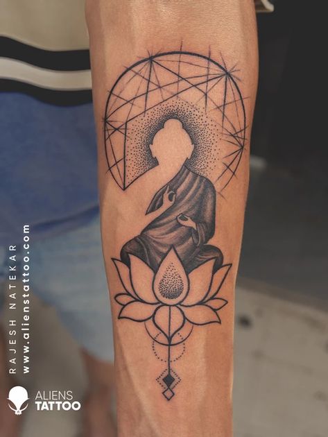 Spiritual Tattoo Ideas For Men, Buddha Tattoo Men, Buddha Tattoo Designs Men Arm, Bhuddist Tattoos, Spiritual Tattoos For Men, Buddha Tattoo Sleeve, Buda Tattoo, Simbols Tattoo, Aliens Tattoo