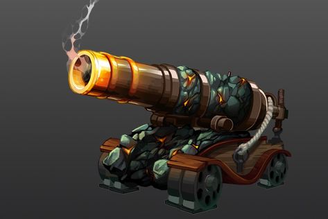 Pirate cannon art, ship cannon, fantasy cannon art Fantasy Cannon Concept Art, Arcane Cannon Dnd, Canon Concept Art, Cannon Concept Art, Fantasy Cannon, Eldritch Cannon, Pirate Cannon, Ship Cannon, Steampunk Vehicle