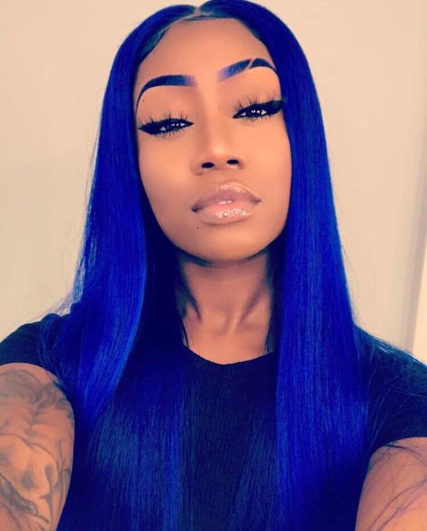 #bluehair #blueeyebrows Blue Eyebrows, Hair Colorful, Hair Laid, Permed Hairstyles, Straight Human Hair, Brazilian Human Hair, Girls Club, Black Girls Hairstyles, Lace Frontal Wig