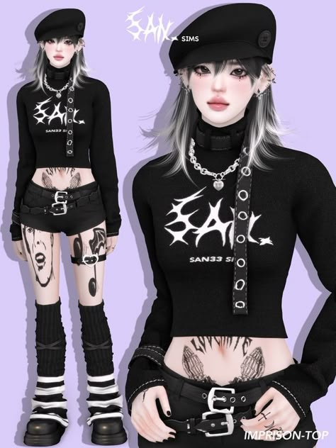 Emo Clothes For Girls, Game Screenshots, Sims 4 Anime, Free Sims 4, Emo Outfits, Sims 4 Cc Finds, Clothing Tags, Sims 4 Clothing, Sims 4 Cc