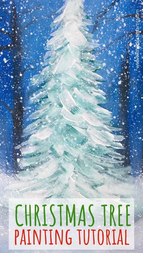 Learn how to paint a snowy Christmas tree in this fun step-by-step acrylic painting tutorial for beginners. Tree Painting Tutorial, Tree Acrylic, Christmas Canvas Art, Beginners Painting, Snowy Christmas Tree, Christmas Paintings On Canvas, Snowy Christmas, Painting Christmas, Canvas Painting Tutorials