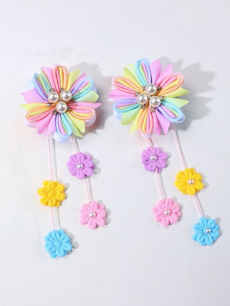 2pcs Rainbow Flower Hair Clips Girls Kids Hair AccessoriesI discovered amazing products on SHEIN.com, come check them out! Flowers Hair Clips, Hair Tie Holder, Cute Hair Accessories, Toddler Hairstyles Girl, Rainbow Flower, Hair Accessories Clips, Craft Show Ideas, Hair Clips Girls, Kids Hair