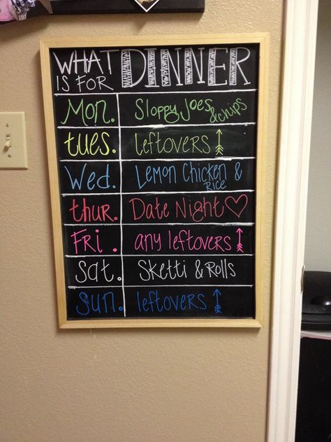 Weekly Meal planning chalk board! Family Meal Board, House Menu Board, Chalkboard Meal Planner, Meal Plan Whiteboard, Kitchen Weekly Menu Board, Kitchen Meal Plan Board, Weekly Dinner Board, Meal Prep Board Diy, Weekly Menu Chalkboard Ideas