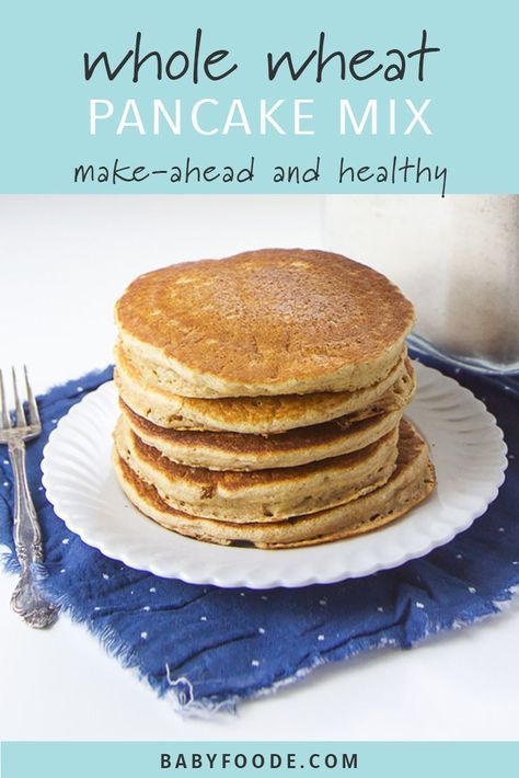 This easy Whole Wheat Pancake Mix takes 5 minutes to toss together and is made with whole wheat, ground flax seeds and just the right amount of cinnamon. It's the perfect staple to stock in your pantry for a quick breakfast on a busy morning! #homemade #recipes #breakfast #pancakes #wholegrain #wholewheat #healthy #healthyrecipes Healthy Pancake Mix, Toddler Breakfast Recipes, Healthy Toddler Breakfast, Pancake Mix Recipe, Basic Pancakes, Morning Pancakes, Whole Wheat Pancakes, Wheat Pancakes, Pancakes Breakfast