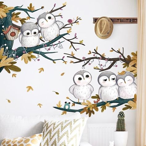 Diy Mural, Tree Branch Wall, Dark Green Walls, Diy Wall Decals, Owl Stickers, Owl Wall, Removable Wall Decals, Tree Wall Decal, Wall Stickers Home