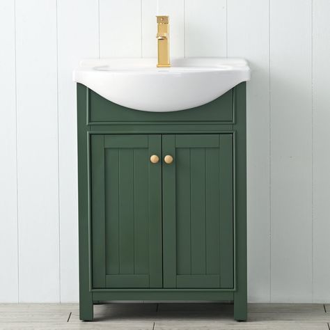 Ardythe 24'' Single Bathroom Vanity with Porcelain Top Pedestal Sink Cabinet, Green Small Bathrooms, Integrated Sink, Small Bathroom Vanities, Single Sink Vanity, Concealed Hinges, Pedestal Sink, Transitional Bathroom Vanities, Double Sink Bathroom Vanity