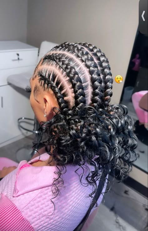 Braids With Curly Pieces, Weave Sew In Hairstyles, Hair Ideas Natural Hair, Corn Row Braids, Women Cornrows, Pretty Braids, Braided Hair Styles, Hair Braiding Styles, Cute Box Braids