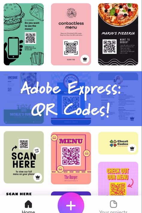 Screenshot of Adobe Express QR templates with a title over it that reads Adobe Express: QR Codes! Creative Qr Code Ideas, Scan Qr Code Poster Design, Qr Code Marketing Ideas, Restaurant Qr Code Design, Qr Code Advertising, Qr Code Flyer Design, Qr Code Ideas Creative, Qr Code Card Design, Adobe Express Ideas