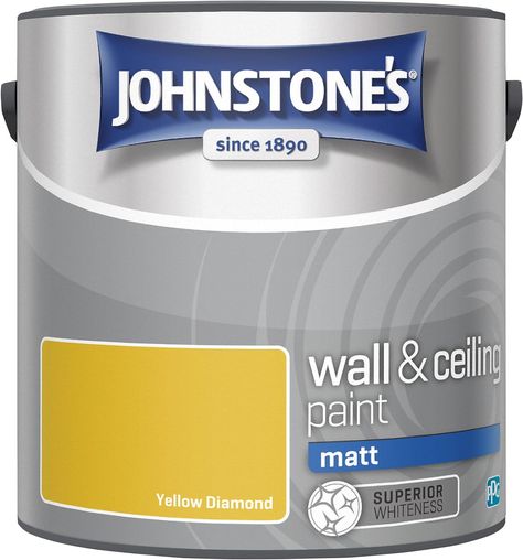 Johnstone's - Wall & Ceiling Paint - Yellow Diamond - Matt Finish - Emulsion Paint - Fantastic Coverage - Easy to Apply - Dry in 1-2 Hours - 12m2 Coverage per Litre - 2.5L Ceiling Paint, Diamond And Silk, Diamond Paint, Painting Accessories, Wall Ceiling, Painted Ceiling, Diy Materials, Silk Painting, Making Room