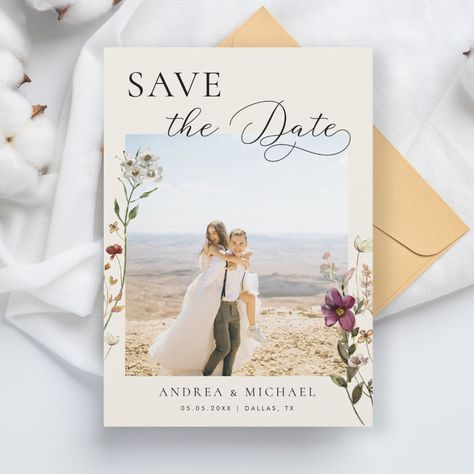 Save The Date Ideas, Wildflower Photo, Floral Save The Dates, Save The Date Photos, Save The Date Templates, Wedding Prints, Date Ideas, Wildflower Wedding, Craft Wedding