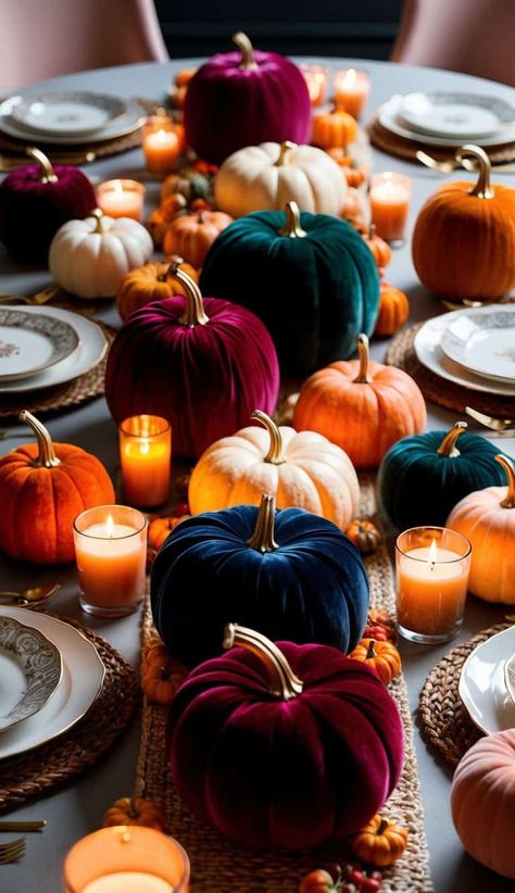 Looking for Pumpkin-Themed Thanksgiving Tablescape Ideas? These sophisticated designs add an elegant charm to any Thanksgiving celebration. Pumpkin Theme Party, Thanksgiving Setting, Layered Pumpkin Cheesecake, Copper Pumpkins, Pumpkin Table Decorations, Elegant Pumpkins, Pumpkin Vine, Burlap Pumpkins, Fall Pumpkin Decor