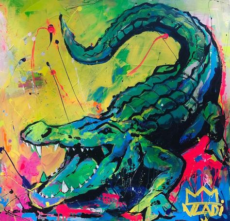 Crocodile Graffiti, Swamp Paintings, Crocodile Painting, Louisiana Birds, Graffiti Garage, Alligator Painting, Swamp Painting, Crocodile Art, Alligator Art