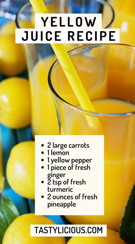 If you're used to ingesting a lot of sweet treats, it may take a while to get used to low-sugar juices. Visit the page to check out these recipes. Yellow Juice Recipes ideas | yellow juice benefits | yellow fruit juice | How to make a yellow juice | yellow juice recipe | clean juice yellow recipe Yellow Juice, Clean Juice, Fresh Juice Recipes, Healthy Juicer Recipes, Juice Benefits, Fruit Juice Recipes, Healthy Juice Drinks, Juice Smoothies Recipes, Homemade Juice