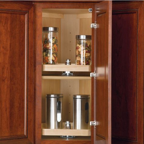 Rev-A-Shelf D-Shape Wooden Pantry Shelf Set for Diagonal Corner Pantry, Post Included on sale at KitchenSource.com. Circle Shelves, Lazy Susan Hardware, Corner Cabinet Solutions, Circle Shelf, Almond Color, Round Shelf, Shelf Hardware, Single Shelf, Rev A Shelf