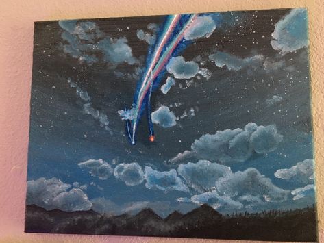 A canvas painting inspired by a beautiful scene from Kimi no na wa. 💙✨🌠💙🌌💫 Inspired Painting, Canvas Painting, My Art, Canvas, Art