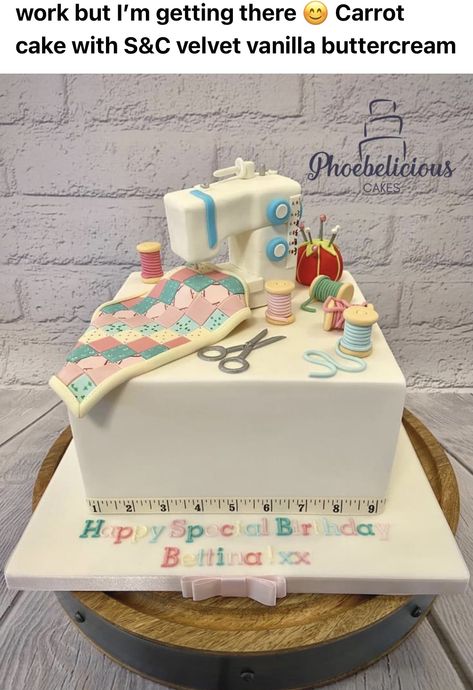 Tailor Cake Ideas, Knitting Cake, Sewing Machine Cake, 25th Wedding Anniversary Cakes, Sewing Cake, Quilted Cake, Birthday Sweets, 70th Birthday Cake, Wedding Anniversary Cakes