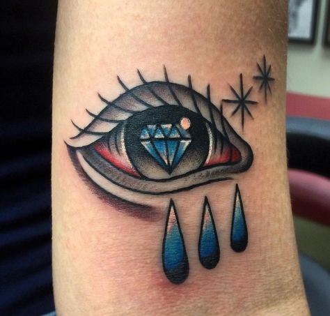 Deftones literal Diamond Eyes American traditional style tattoo Gem In Eye Tattoo, Deftones Traditional Tattoo, Kaleidoscope Eyes Tattoo, Diamond Eye Tattoo, Eye Skull Tattoo, Deftones Tattoo Ideas, Diamond Tattoo Meaning, Traditional Diamond Tattoo, Family Heart Tattoos