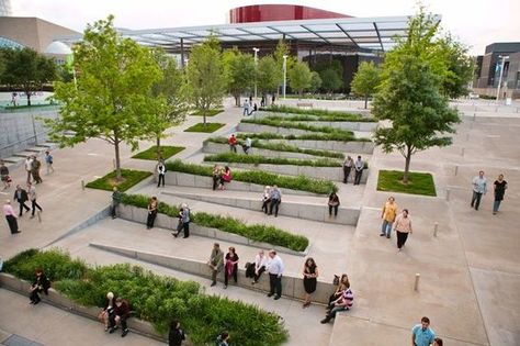 AT&T Performing Arts Center: Sammons Park | Landscape Performance Series Landscape Stairs, Plaza Design, Urban Landscape Design, Public Space Design, Landscape Model, Park Landscape, Desain Lanskap, Landscape Architecture Design, Urban Park