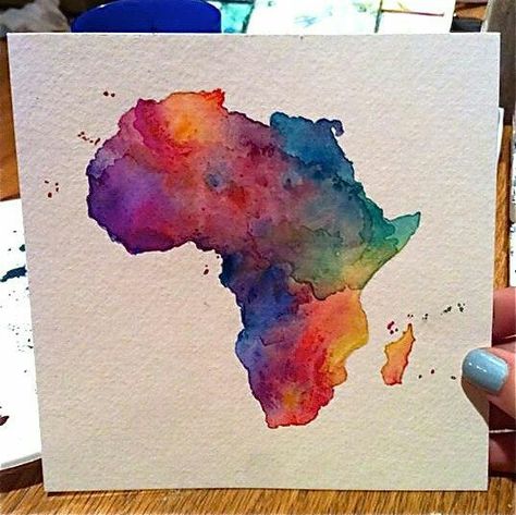 . Africa Watercolor, Africa Drawing, Africa Tattoos, African Tattoo, Map Tattoos, Afrique Art, African Paintings, Pastel Sec, Africa Art