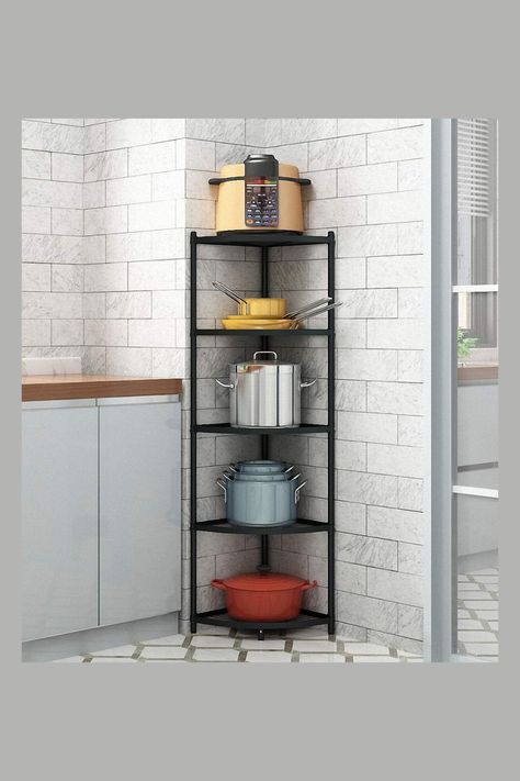 5-Tier Kitchen Corner Shelf Rack, Free Standing Pot Rack for Organizer Stainless Steel Cookware Stand Kitchen Corner Shelves, Cookware Stand, Standing Pot, Kitchen Pots, Shelf Rack, Kitchen Corner, Kitchen Pot, Stainless Steel Cookware, Corner Shelf