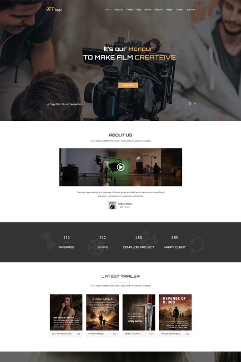 The Ftagé theme is a movie and film marketing WordPress theme designed for filmmakers, movie studios, film production companies, and anyone involved in the film industry. It offers a range of features and functionalities to create a professional and engaging website for promoting movies and showcasing film-related content. Cinema Theme, Film Marketing, Movie Production, Custom Menu, Movie Website, Studio Creative, Movie Studios, Film Maker, Production Studio