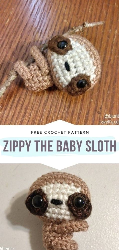 Sloth Crochet, Free Form Crochet, Crazy Crochet, Crochet Sloth, Crochet Free Patterns, Crochet Panda, Crochet Keychain Pattern, Pola Amigurumi, Easy Crochet Projects