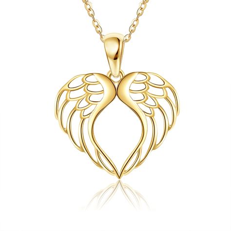 PRICES MAY VARY. 【14K Gold Angel Wing Necklace】 Gold Angel Wings pendant necklace represent God's Blessing, happiness and protection. The unique wings design can symbolize the freedom to soar, the pursuit of higher ideals, and the strength to overcome obstacles. A heart-shaped pendant signifies “No matter what happens, you will always be protected.” 【High-quality Material】 The Angel Wing Necklace is made of 14K solid gold(real gold, not just plated), very shining and dainty. It is nickel-free an Angel Wings Pendant, Wings Pendant, Tree Of Life Jewelry, Gold Angel Wings, Angel Wing Necklace, Angel Wing Pendant, Gold Angel, Angel Necklace, Wing Necklace