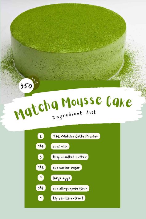 Matcha Mousse Cake Matcha Moss Cake, Macha Cake Recipe, Japanese Matcha Cake, Matcha Mousse Recipe, Dome Desserts, Matcha Cake Recipe, Matcha Mousse Cake, Moss Cake, Matcha Dessert Recipes