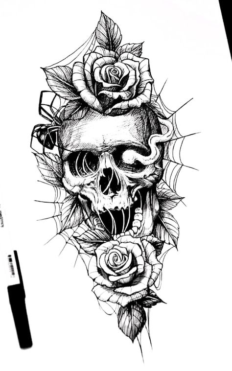 Metal Skull Tattoo, Skull Forearm Tattoos For Women, Skull And Rose Tattoo For Men, Roses And Skulls Tattoo, Women Skull Tattoo Ideas, Skull And Flower Tattoo Drawing, Skulls And Roses Tattoos, Tattoo Sketches Unique Men, Skeleton Head Tattoo