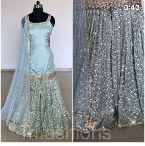 Sky Blue Sharara, Sharara With Crop Top, Blue Sharara, Chania Choli, Georgette Suit, Yellow Wedding Dress, Sharara Designs, Indian Suit, Mother Daughter Dresses Matching