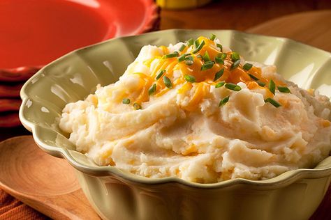 ​﻿Three-Cheese Mashed Potatoes - My Food and Family Mr Food, Ore Ida, Cheese Mashed Potatoes, Potatoes In Microwave, Loaded Mashed Potatoes, Mashed Potatoes Recipe, Frozen Potatoes, Idaho Potatoes, Mashed Potato Recipes