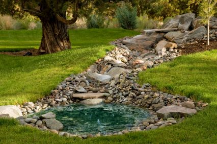 Dry Creek Bed With Pond, Preformed Pond Liner, Preformed Pond, Small Backyard Ponds, Rock Bed, Pond Garden, Dry River, Diy Pond, Small Pond