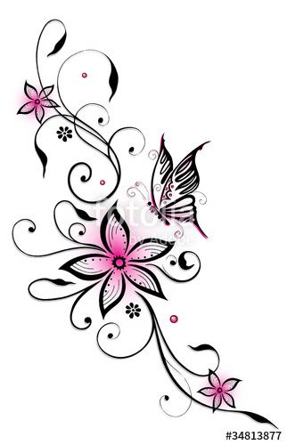 Flower And Butterfly, Butterfly Tattoo Designs, Foot Tattoo, 자수 디자인, Foot Tattoos, Black Flowers, Mandala Tattoo, Butterfly Art, Pretty Tattoos