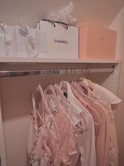 Pink Aesthetic Closet, Princess Closet Aesthetic, Coquette Walk In Closet, Coquette Organization, Decor Closet Organization, Princesscore Room, Room Decor Closet, Coquette Closet, Decor Closet