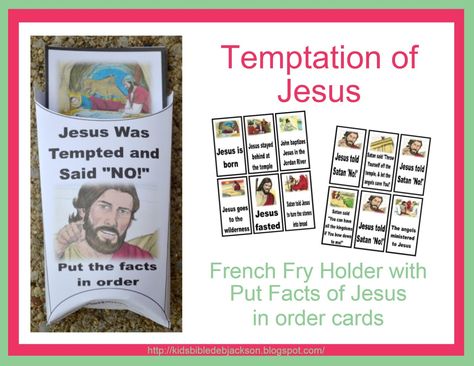 Temptaion of Jesus Put the Facts in order cards Temptation Of Jesus, Jesus Tempted, Jesus Temptation, Jesus Crafts, Preschool Bible Lessons, Order Cards, Bible Story Crafts, Jesus Is Alive, Sunday School Kids