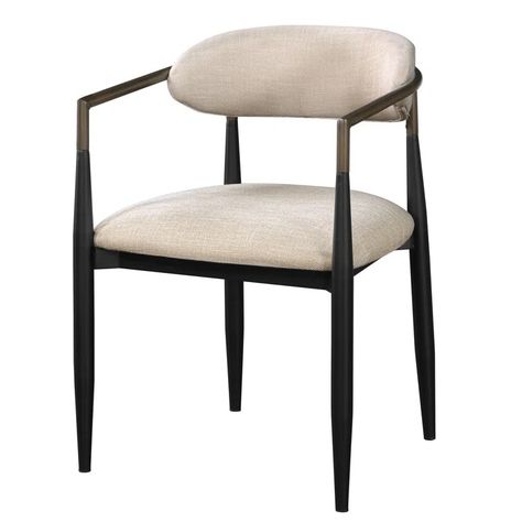 Corrigan Studio® Lisbella Fabric Upholstered Back Arm Chair in Beige/Black | Wayfair 1960s Interior Design, 1960s Interior, Beige Dining Chair, Acme Furniture, Beige And Black, Fabric Black, Beige Fabric, Furniture Dining Chairs, Upholstered Seating