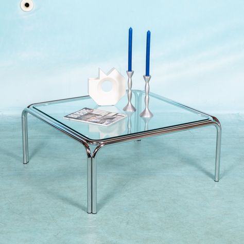 Listed on VNTG.com: Tubular chromed frame TZ09 coffee table by Claire Bataille for 't Spectrum, Netherlands 1970s | #vntg #vintage Chrome Furniture, Gianfranco Frattini, Nyc Loft, Statement Lighting, Minimalist Furniture, Unfinished Wood, Black And White Colour, Table Desk, Coffee Tables