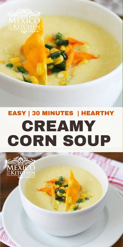 Mexican Potluck, Cream Of Corn, Creamy Corn Soup, Cream Of Corn Soup, Mexican Soups, Souper Bowl, How To Cook Chili, Corn Soup Recipes, Southwest Recipes