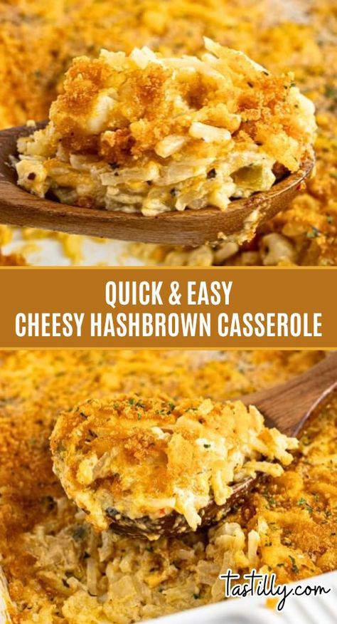 This Easy Cheesy Hashbrown Casserole is the perfect side dish for any holiday meal or weeknight dinner. Easy to prepare and with a crunchy cornflake topping, this cheesy casserole will be your family’s next favorite meal! Best Cheesy Potato Casserole, Cheesy Potato Casserole With Hashbrowns, Simply Potatoes Hashbrown Casserole, Cheesey Potatoes Hashbrowns, Cheesy Side Dishes, Side Casserole Recipes, Cheesy Hashbrown Casserole Easy, Side Dish Casseroles, Cheesy Hashbrown Bake