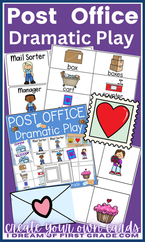 Your students can have a new adventure with the Post Office Dramatic Play Set! Your students are in for a fun and engaging experience, as they step into the bustling world of postal services. This play set transforms the learning environment into a print-rich space, where young minds can not only have a blast working at the post office but also enhance their skills in a variety of educational activities. Post Office Dramatic Play, Office Dramatic Play, Monthly Activities, Dramatic Play Preschool, Preschool Units, Creative Curriculum, Preschool Printable, First Grade Teachers, Question Of The Day