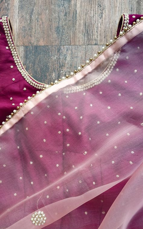 https://www.labelkanupriya.com/collections/sarees/products/light-pink-organza-pearl-work-saree Light Pink Saree Contrast Blouse, Pearl Work Saree, Dupatta Styling, Label Kanupriya, Gota Patti Saree, Saree Wearing Styles, Bridal Dupatta, Indian Bridal Sarees, Blouse Stitching