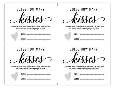 Kisses In A Jar, Bridal Shower Games Free Printables, Kisses Bridal Shower Game, Free Printable Bridal Shower Games, Couple Shower Games, Engagement Party Games, Bride Game, Fun Bridal Shower Games, Bridal Shower Activities