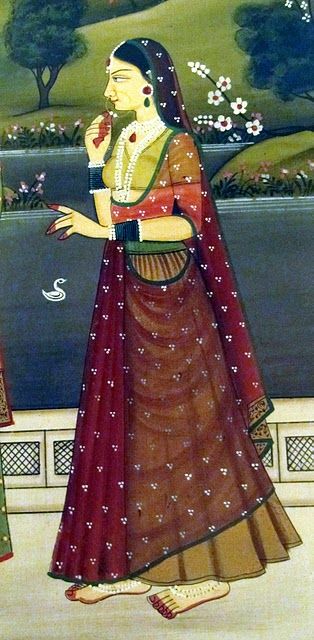 Rajasthani miniature painting with cintamani on clothes, 18thc. Rajasthani Miniature Paintings, Rajasthani Painting, Indian Traditional Paintings, Rajasthani Art, Indian Women Painting, Dancing Drawings, African Paintings, Mughal Paintings, Miniature Paintings