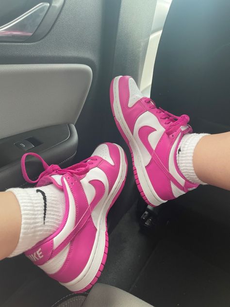 Active Fuchsia Dunks, Fuchsia Dunks, Preppy Shoe, Pink Dunks, Hot Pink Shoes, Cute Uggs, Dunks Outfit, Pink Jordans, Pink Nike Shoes