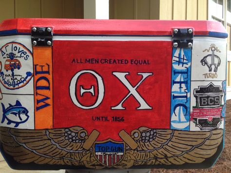 My theta chi painted frat formal cooler!  ΔΓ, Auburn University Mountain Weekend Cooler, Theta Chi Fraternity, Frat Formal, Formal Cooler Ideas, Formal Cooler, Theta Chi, Fraternity Coolers, Coolest Cooler, Cooler Ideas