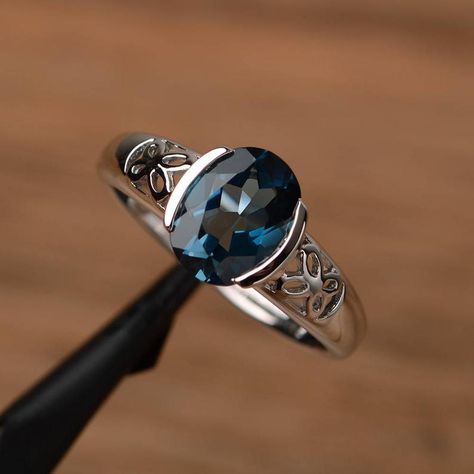 Silver Solitaire Engagement Ring, Oval Sapphire Ring, September Birthstone Rings, London Blue Topaz Ring, Blue Sapphire Diamond, Sterling Silver Engagement Rings, Ring Oval, Silver Engagement Rings, September Birthstone