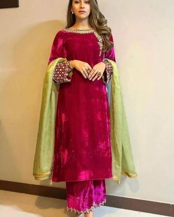 Velvet Suits Colour Combination, Welwet Dress, Crochet Butterfly Patterns, Shadi Pic, Cool Crochet Patterns, Suit Poses, Basic Quotes, Indian Fits, Velvet Suit Design