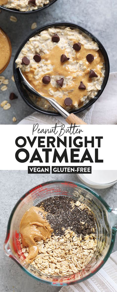 Peanut Butter Overnight Oats are the best breakfast in so many ways! Made with rolled oats, chia seeds, all-natural peanut butter, and almond milk, this vegan overnight oats recipe is a winner. #vegan #overnightoats Peanut Butter Chia Overnight Oats, Paleo Overnight Oats Chia Seeds, Foods With Chia Seeds, Peanut Butter Rolled Oats, Oat Milk Overnight Oats, Vegan Rolled Oats Recipe, Overnight Oats Recipe With Chia Seeds, Oats Chia Seeds Overnight, Oat And Chia Overnight