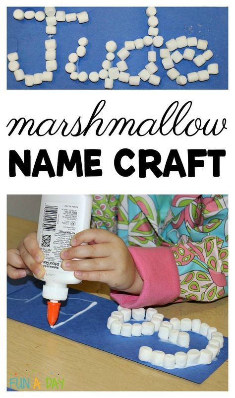 Name marshmallow craft for preschool and kindergarten. What a great preschool winter activity to work on learning names and letters! #FunADay #Preschoolers #PreschoolActivities #PreschoolTeachers #Names #NameCrafts #PreschoolCraft #LetterActivity #WinterActivities #WinterActivitiesforKids #FineMotorSkills Marshmellow Preschool Activities, Marshmallow Crafts For Kids, Kids Preschool Learning, Craft For Preschool, Marshmallow Crafts, Literacy Activities Preschool, Preschool Names, Preschool Winter, Winter Activities Preschool